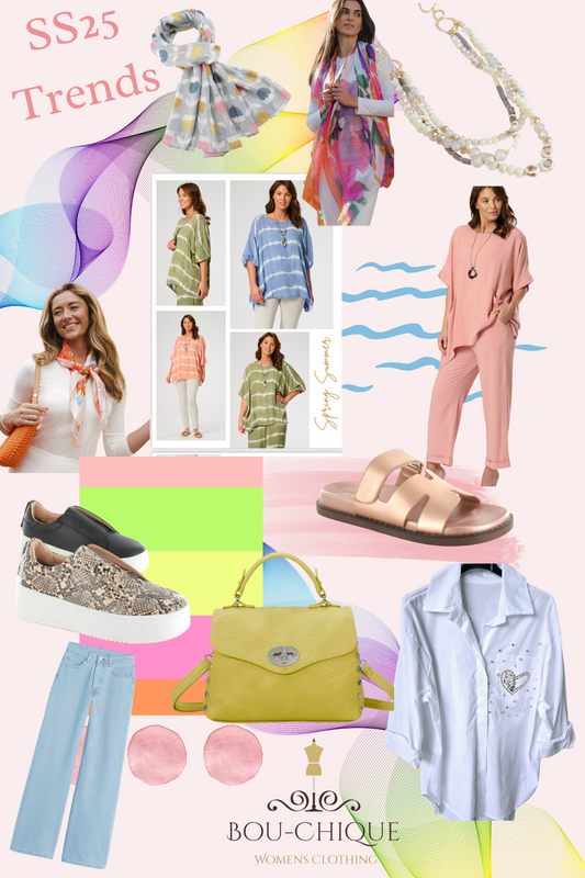 Mood board of items in pastel colours displayed to give an idea of trends in summer 2025