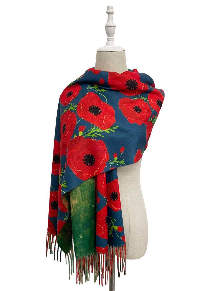 Reversible Poppy and Monet Wool Scarf