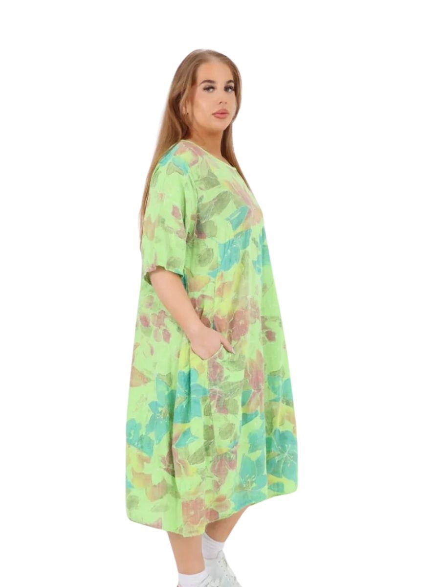 Floral Print Cocoon Dress - 95% Cotton with pockets