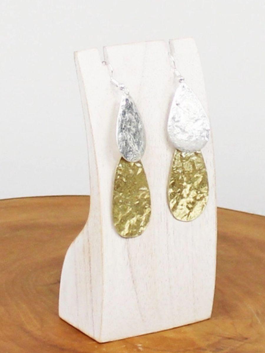 Double Beaten Teardrop Earrings - Fish Hook and Two Tone