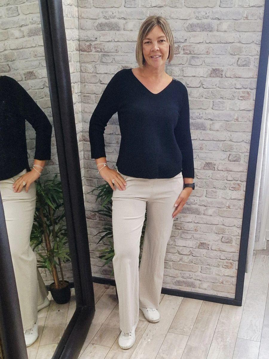 Fine Knit Metallic Thread V Neck Top - Soft touch material