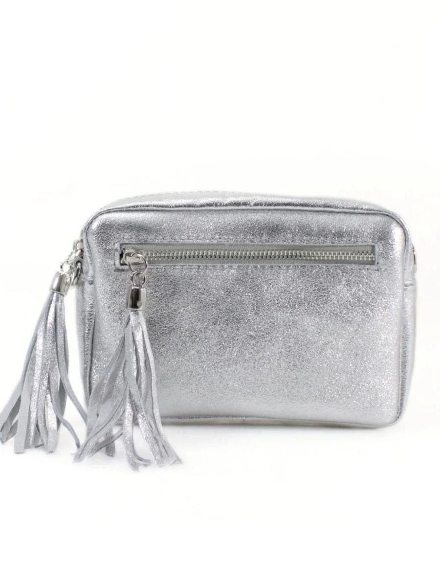 Rectangle Metallic Leather Tassel Bag