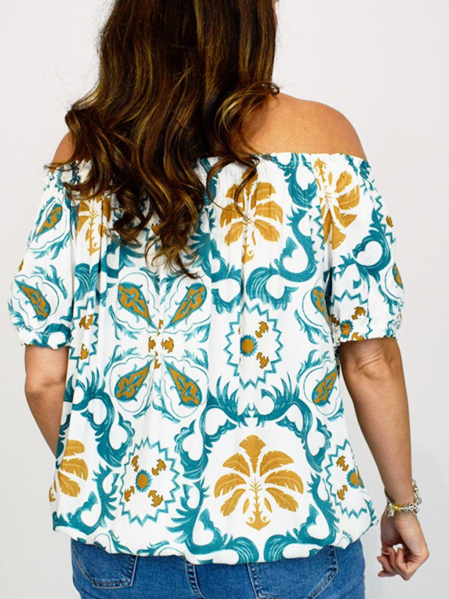 Aztec Paisley Bardot Gypsy Top - Elasticated Hems
