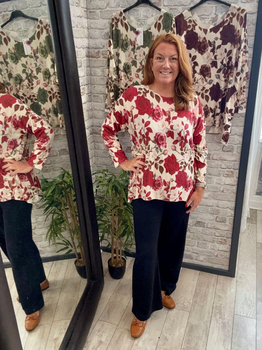 Soft Touch Rose Print Top - Viscose & Lana Blend