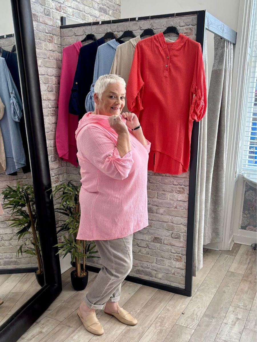 Italian Crinkle Cotton Hooded Top