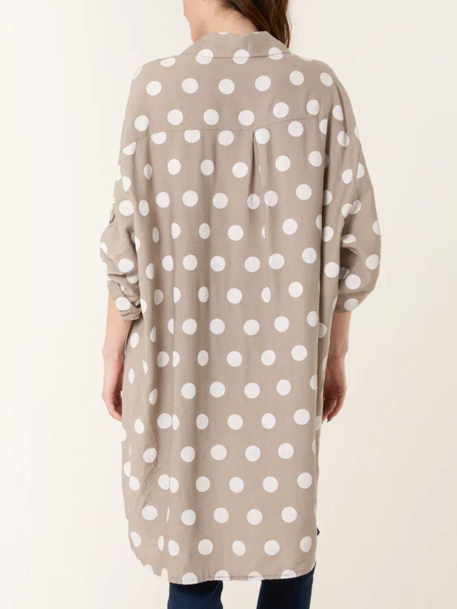 Polka Dot High Low Shirt - 100% Viscose and Turn Up Sleeve