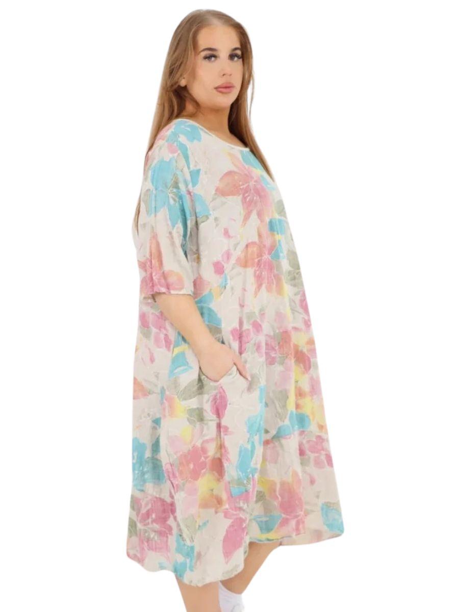 Floral Print Cocoon Dress - 95% Cotton with pockets