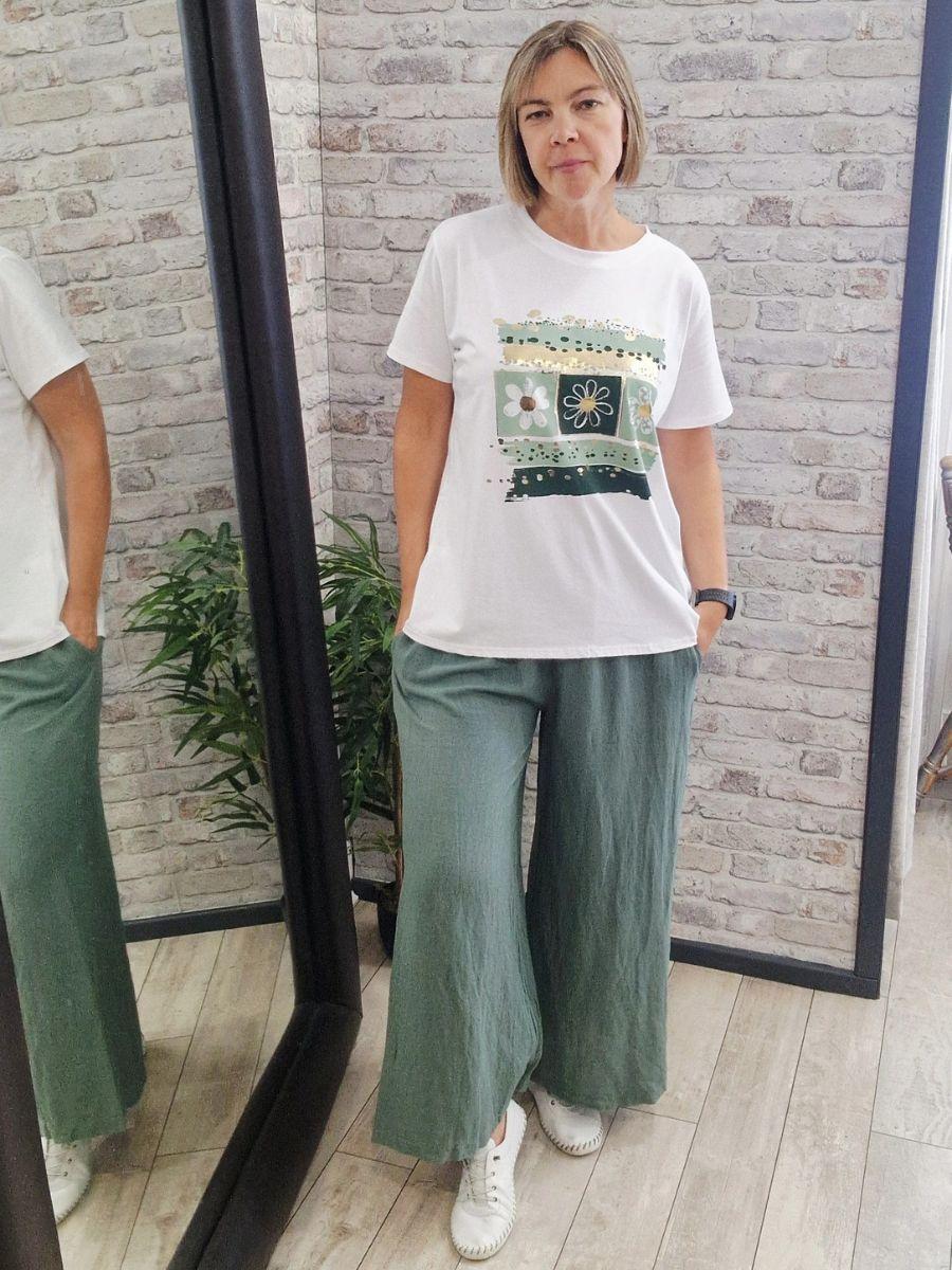 Linen Shirred Elasticated Palazzo Pant - Made in Italy