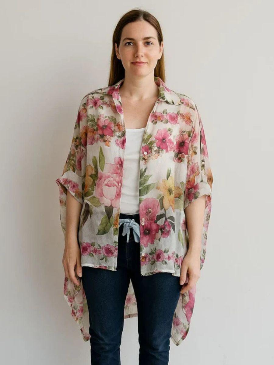 Floral Tencel Kaftan Shirt - Lightweight Button Front