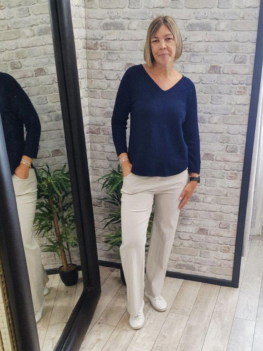 Fine Knit Metallic Thread V Neck Top - Soft touch material