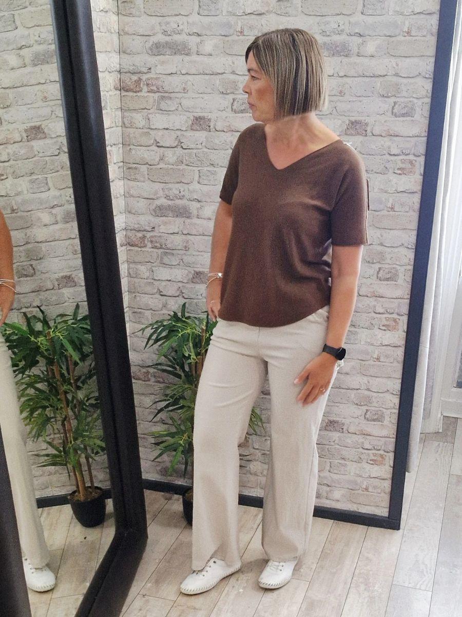 V Neck Fine Knit Short Sleeve Jumper - lightweight comfortable