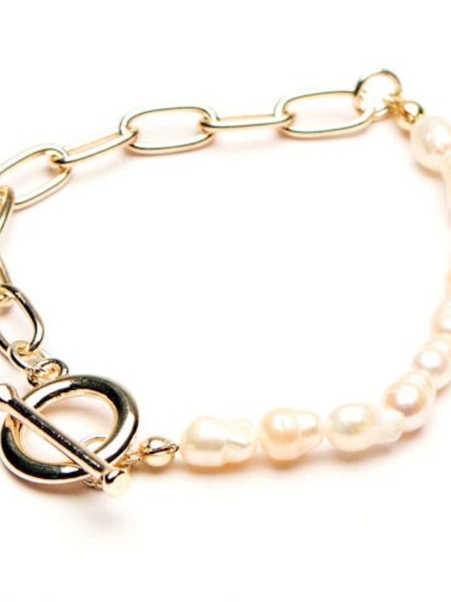 Chain Link and Freshwater Pearl Bracelet