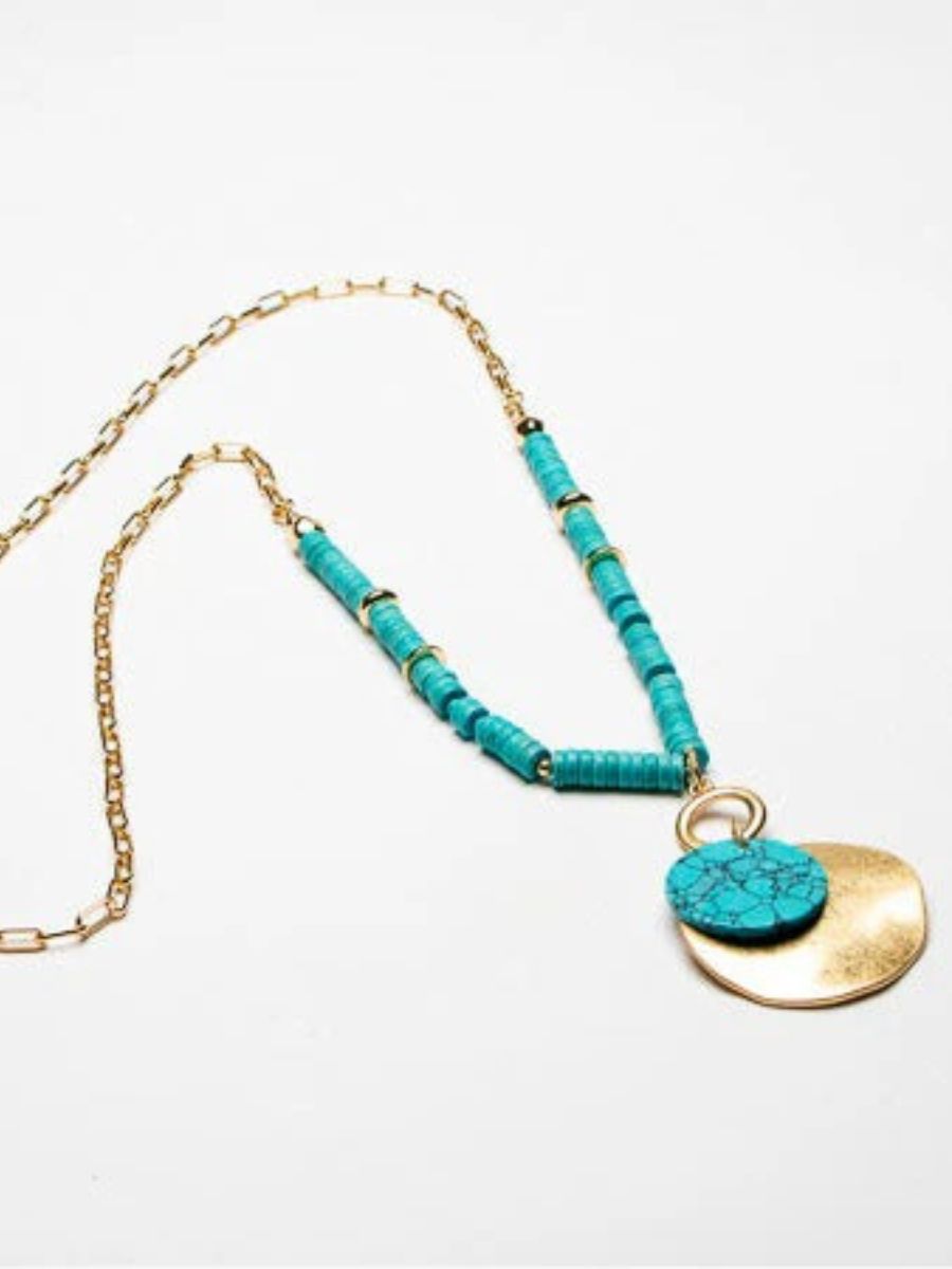 Natural Stone Disc Pendant Necklace