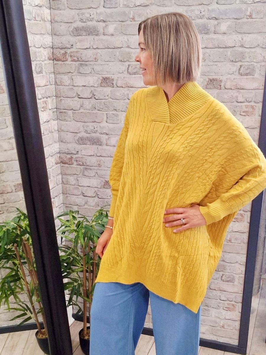 Wrap Neck Cable Jumper - Modal, Nylon, Viscose Mix