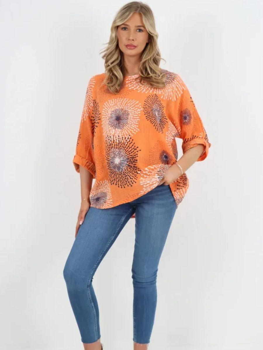 Floral Print Cotton Top - 3/4 Sleeve and 100% Cotton
