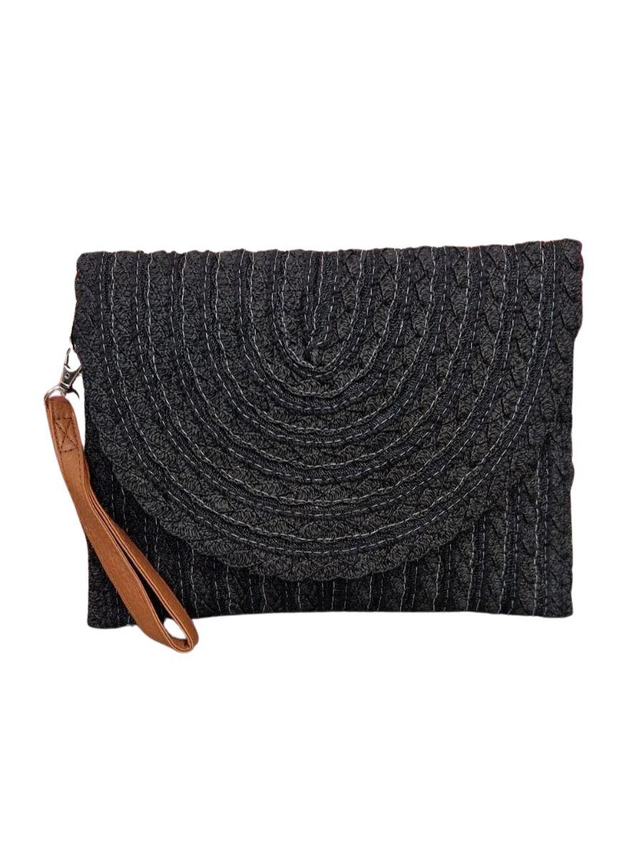 Contrast Strap Straw Bag