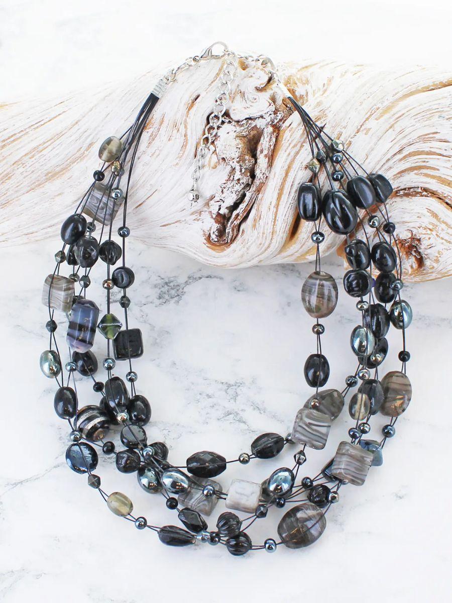 Mixed Glass Bead Cluster Necklace