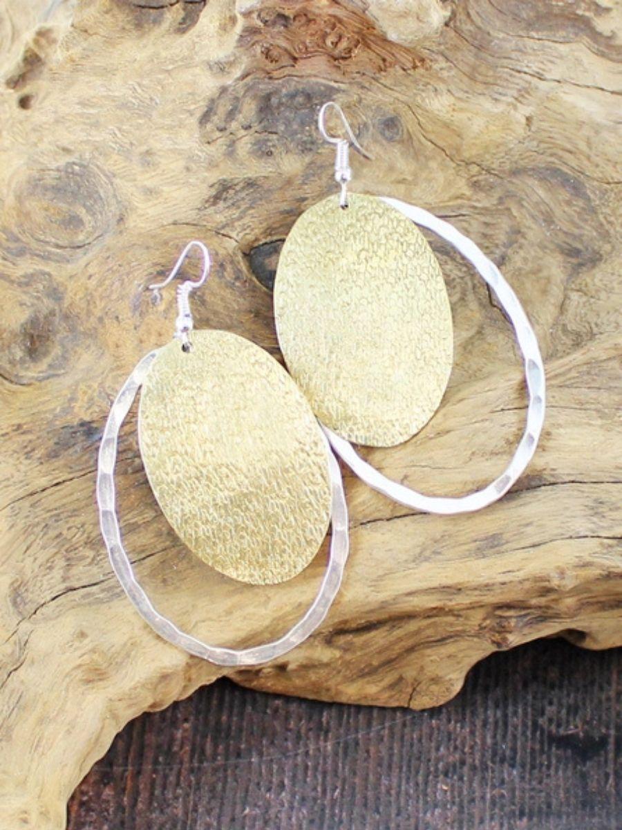 Overlapping Oval Disc Earrings - Fish Hook and Two Tone