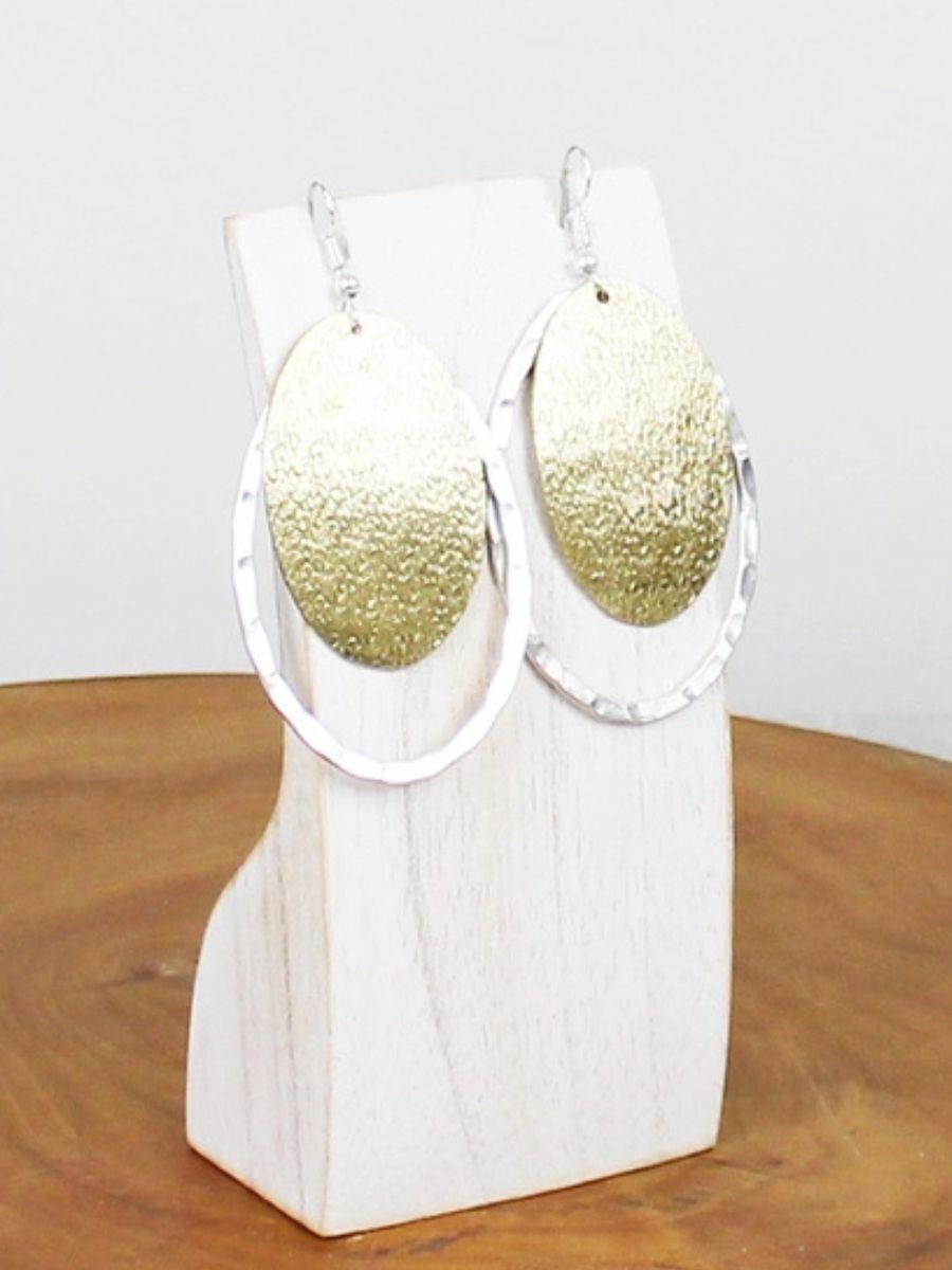 Overlapping Oval Disc Earrings - Fish Hook and Two Tone