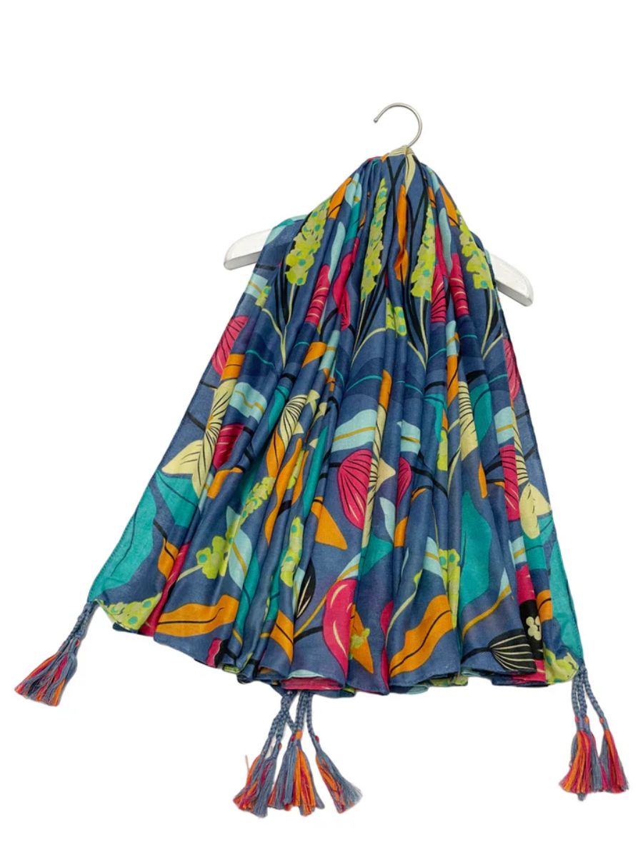 Abstract Poppy Square Tassel Scarf