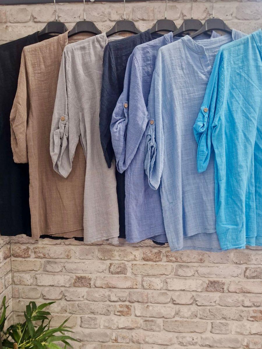 Grandad Collar Plain Shirt