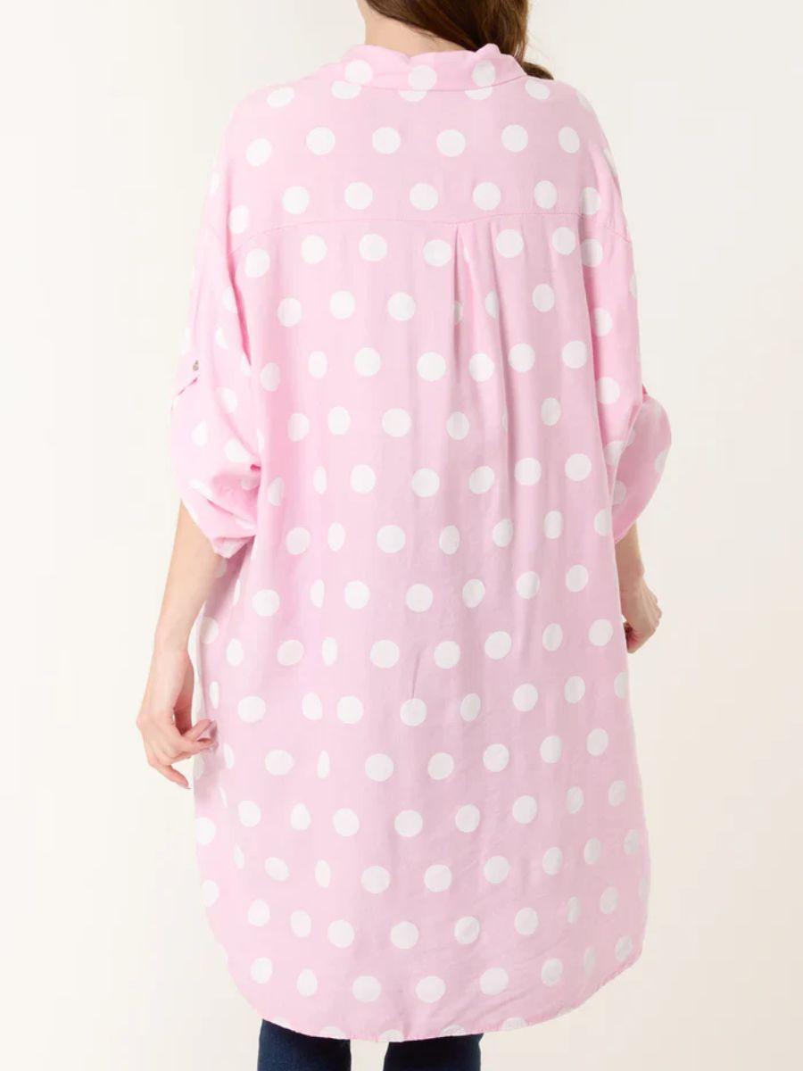 Polka Dot High Low Shirt - 100% Viscose and Turn Up Sleeve