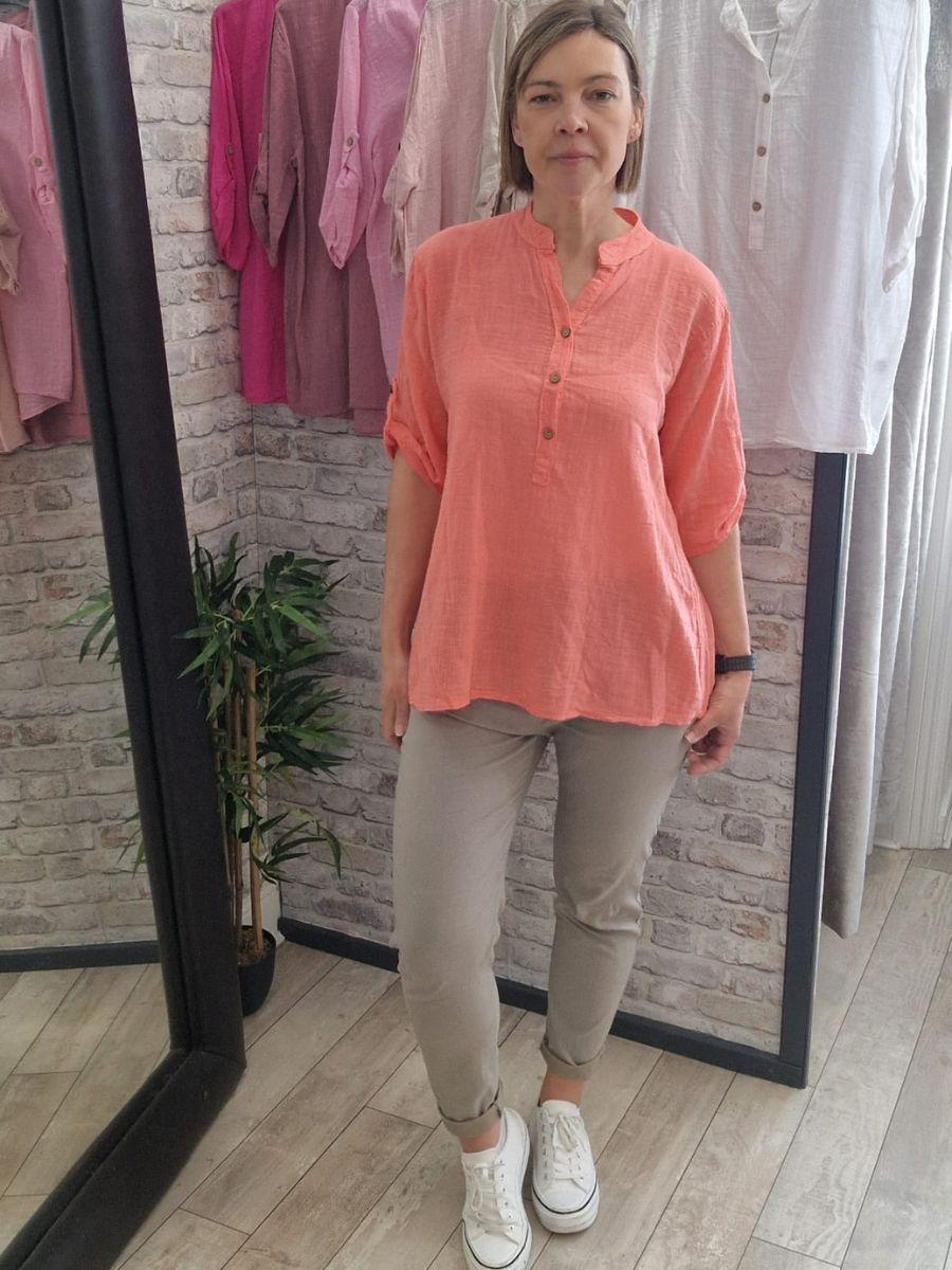 Grandad Collar Plain Shirt