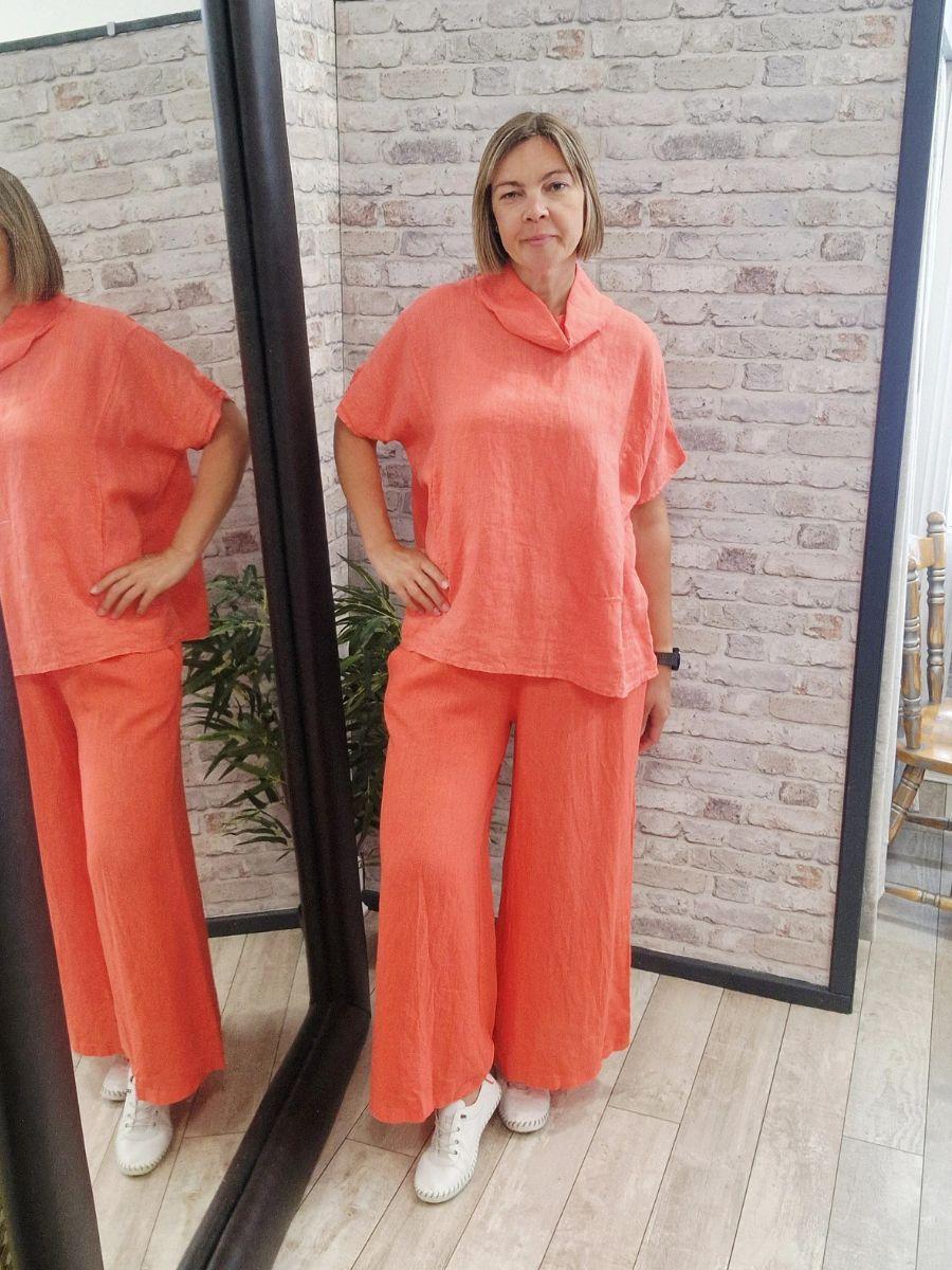Linen Shirred Elasticated Palazzo Pant - Made in Italy