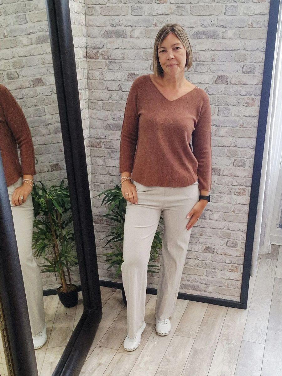 Fine Knit Metallic Thread V Neck Top - Soft touch material