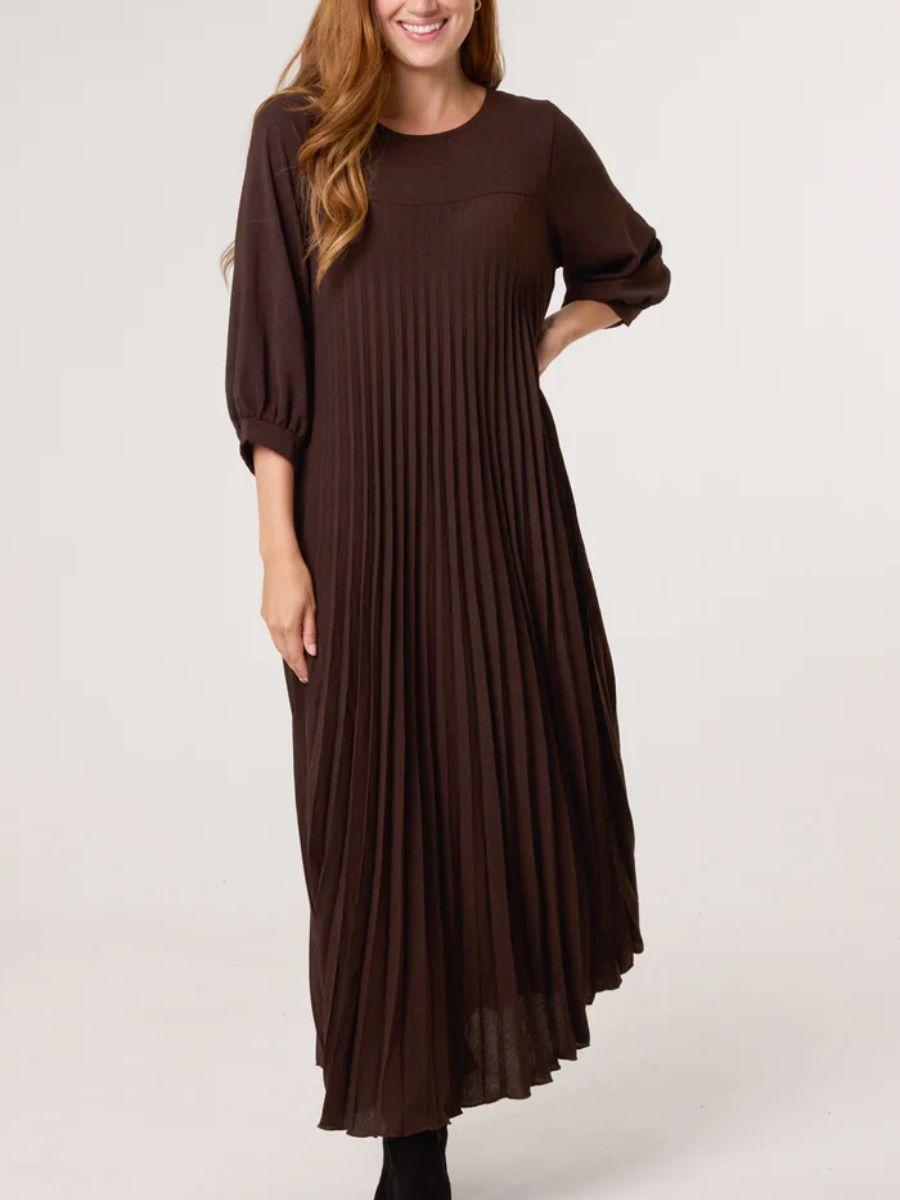 Long Sleeve Pleated Maxi Dress