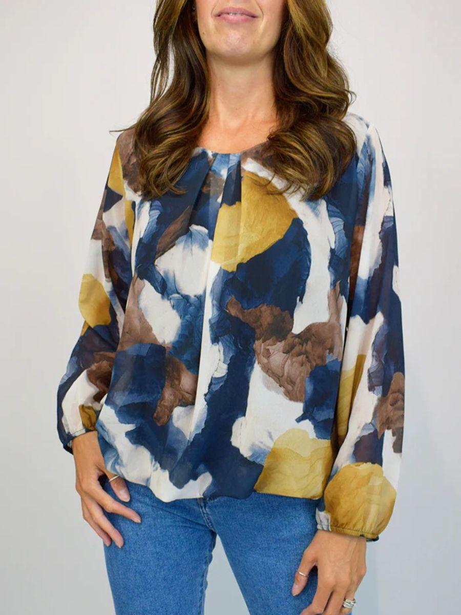 Abstract Colour Mix Bubble Hem Top - Fully lined and long sleeve