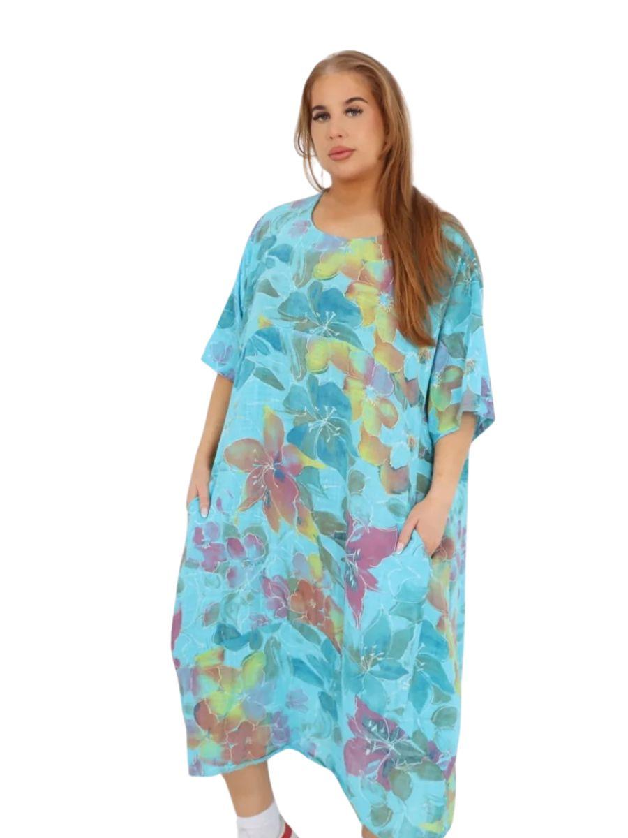 Floral Print Cocoon Dress - 95% Cotton with pockets