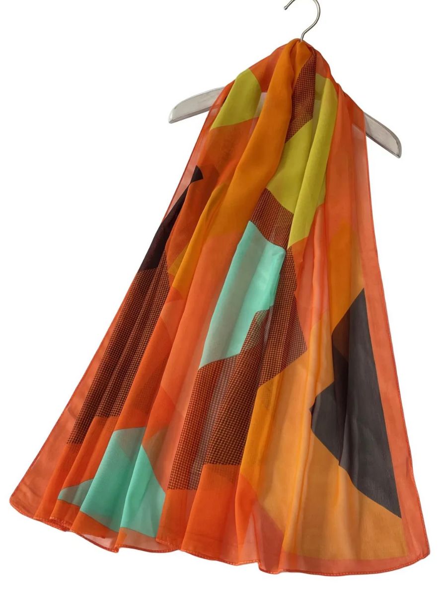 Vibrant Geo Print Chiffon Scarf
