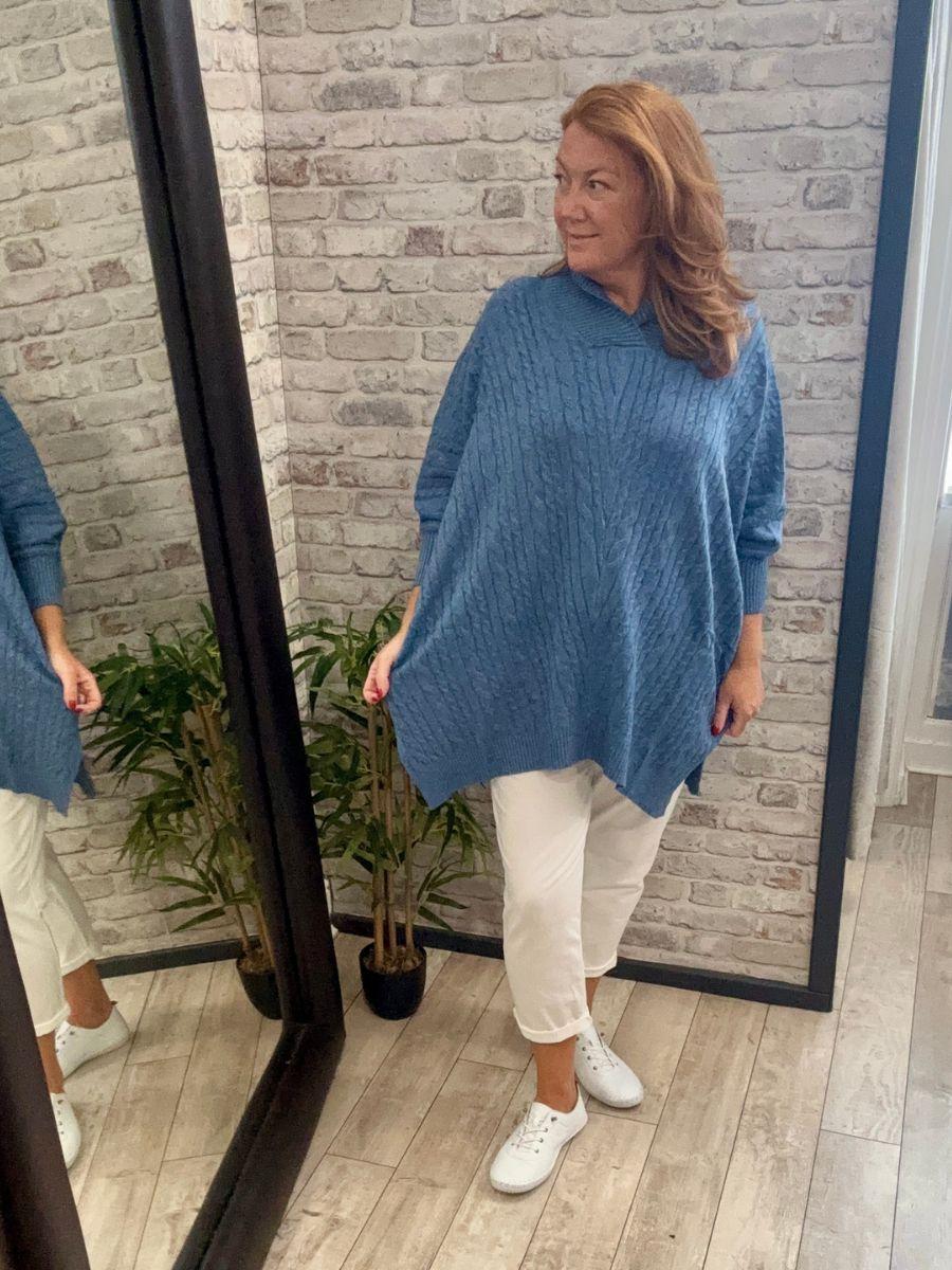 Wrap Neck Cable Jumper - Modal, Nylon, Viscose Mix