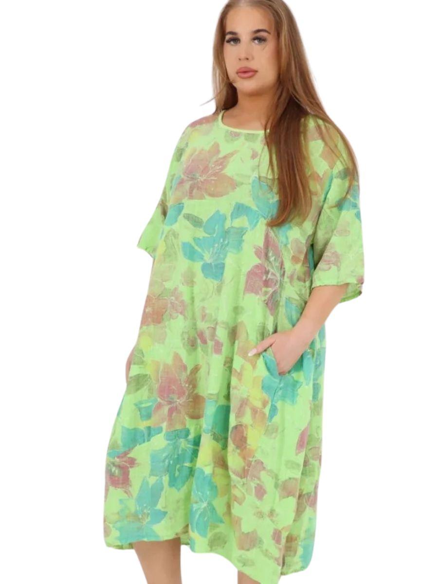 Floral Print Cocoon Dress - 95% Cotton with pockets