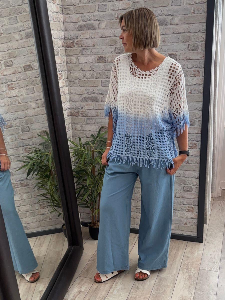Dip Dye Crochet Top - Tassels to the arms and bottom hem