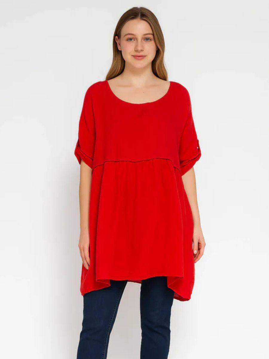 Linen Blend Smock Tunic Lagenlook - Panel Top and Swing Bottom