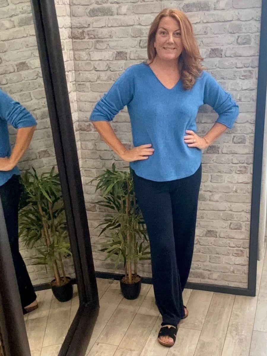 Fine Knit Metallic Thread V Neck Top - Soft touch material