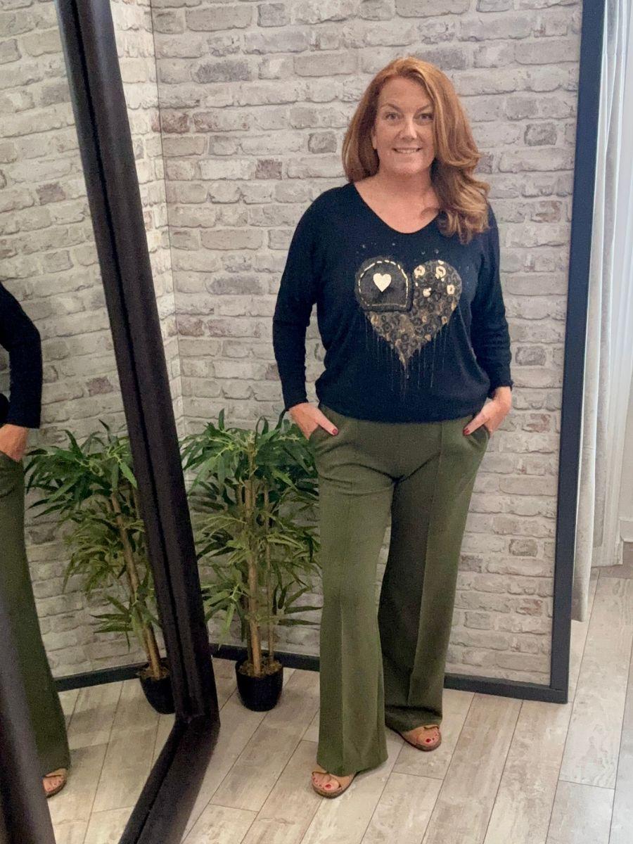 Soft Touch Sequin Heart Top - Viscose and Lana Mix