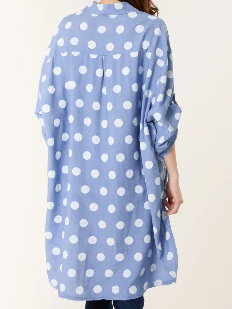 Polka Dot High Low Shirt - 100% Viscose and Turn Up Sleeve