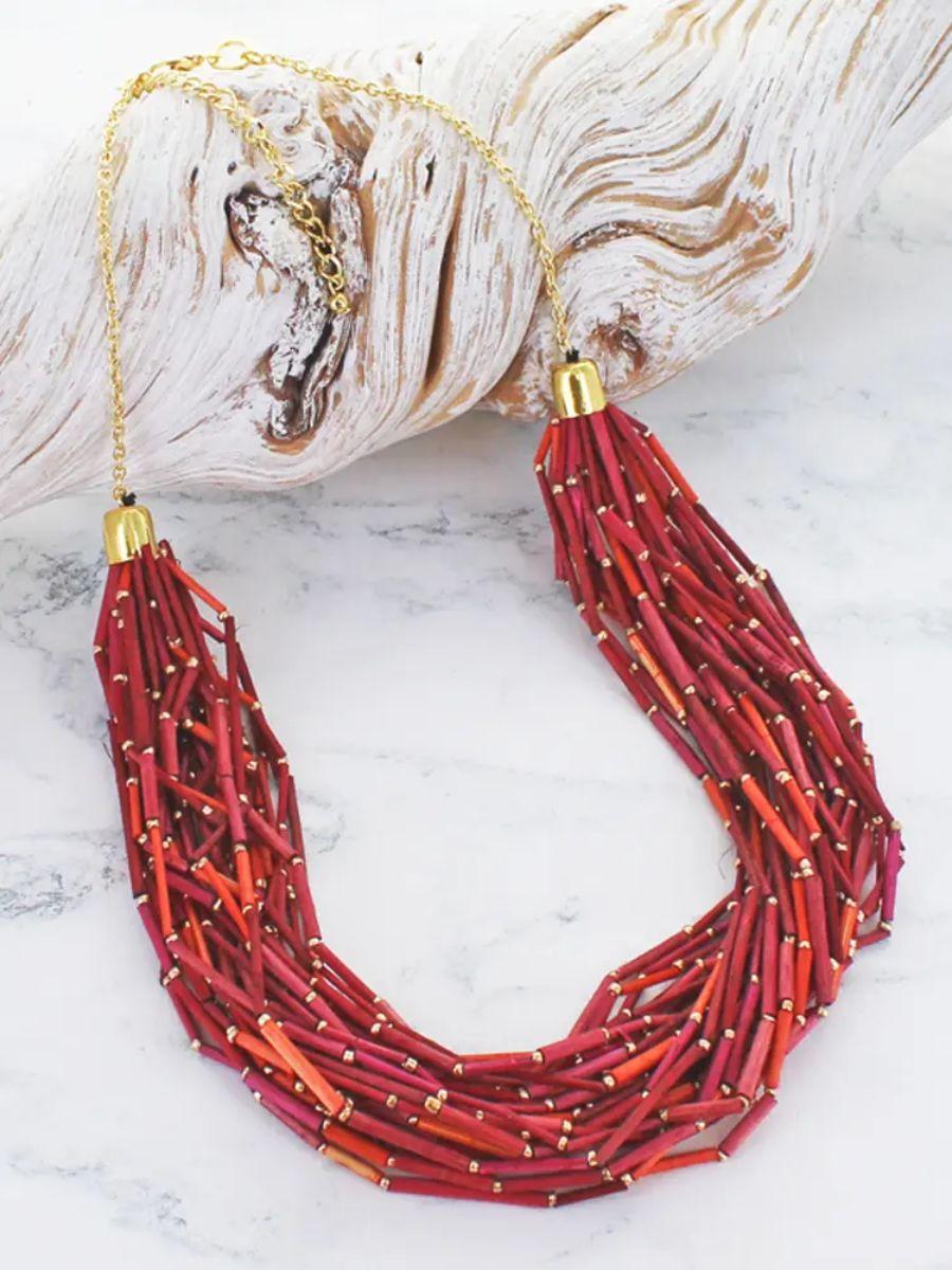 Multi-Strand Grass Bead Necklace