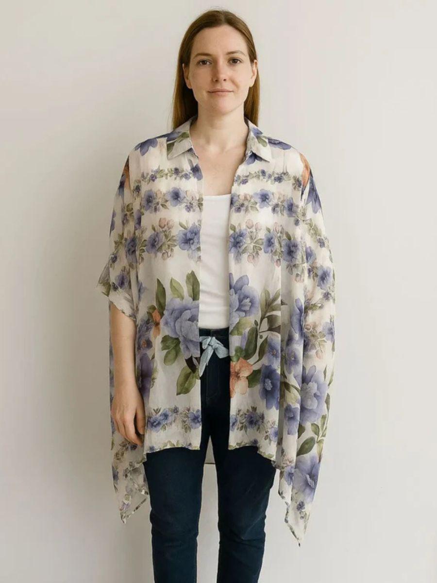 Floral Tencel Kaftan Shirt - Lightweight Button Front