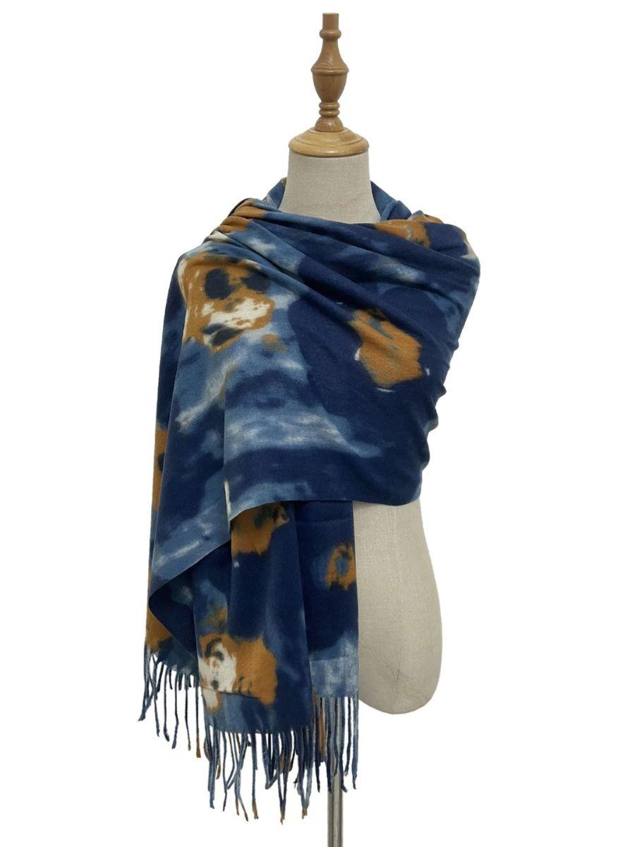 Abstract Flower Print Soft Wool Tassel Scarf