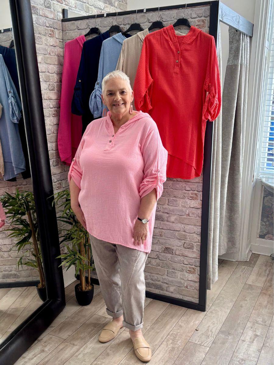 Italian Crinkle Cotton Hooded Top