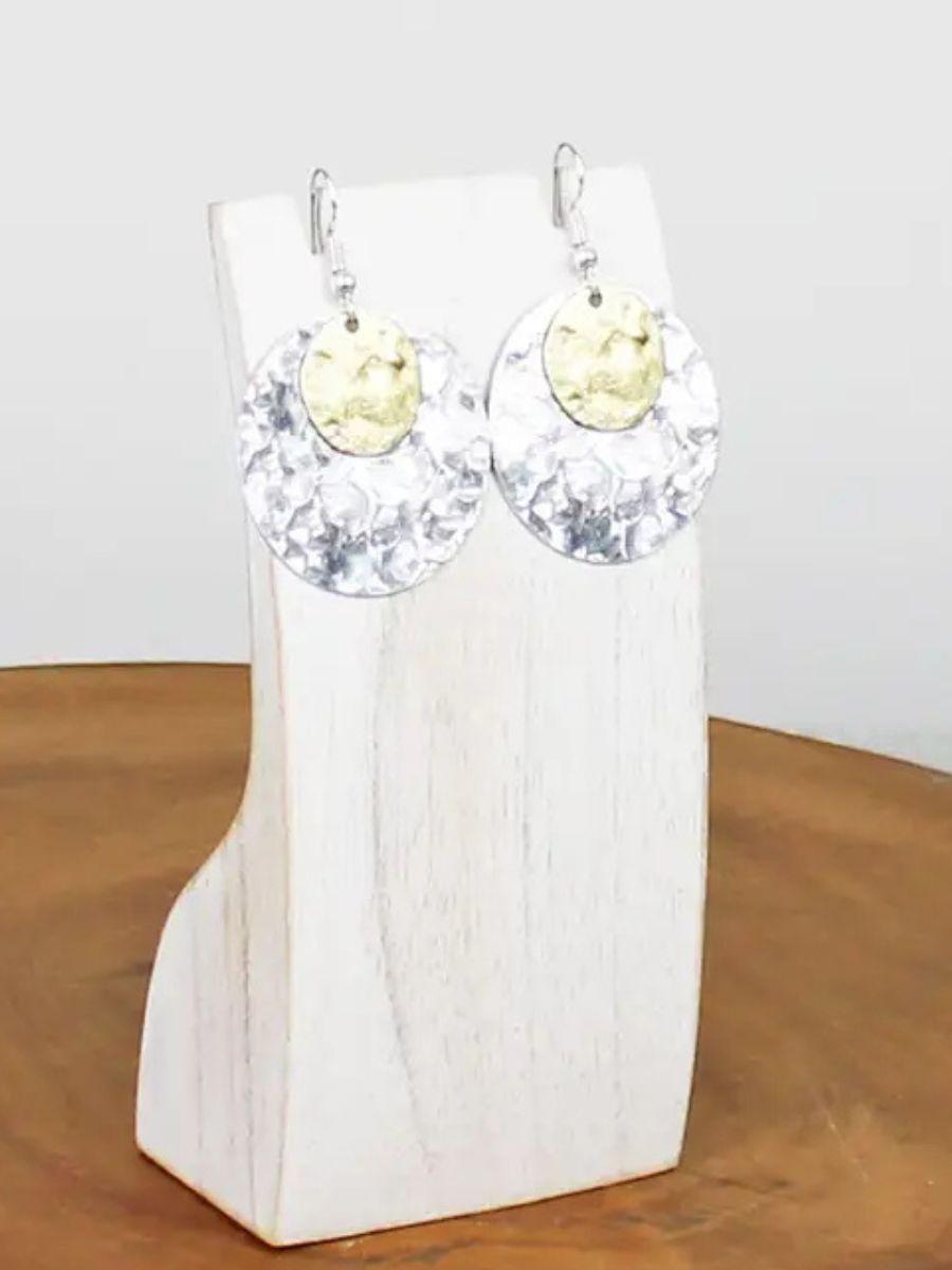Double Beaten Disc Earrings - Fish Hook Style and Two Tone