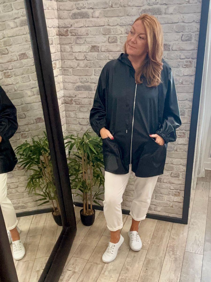 PU Hooded Zip Up Jacket - Square pockets to front with flaps