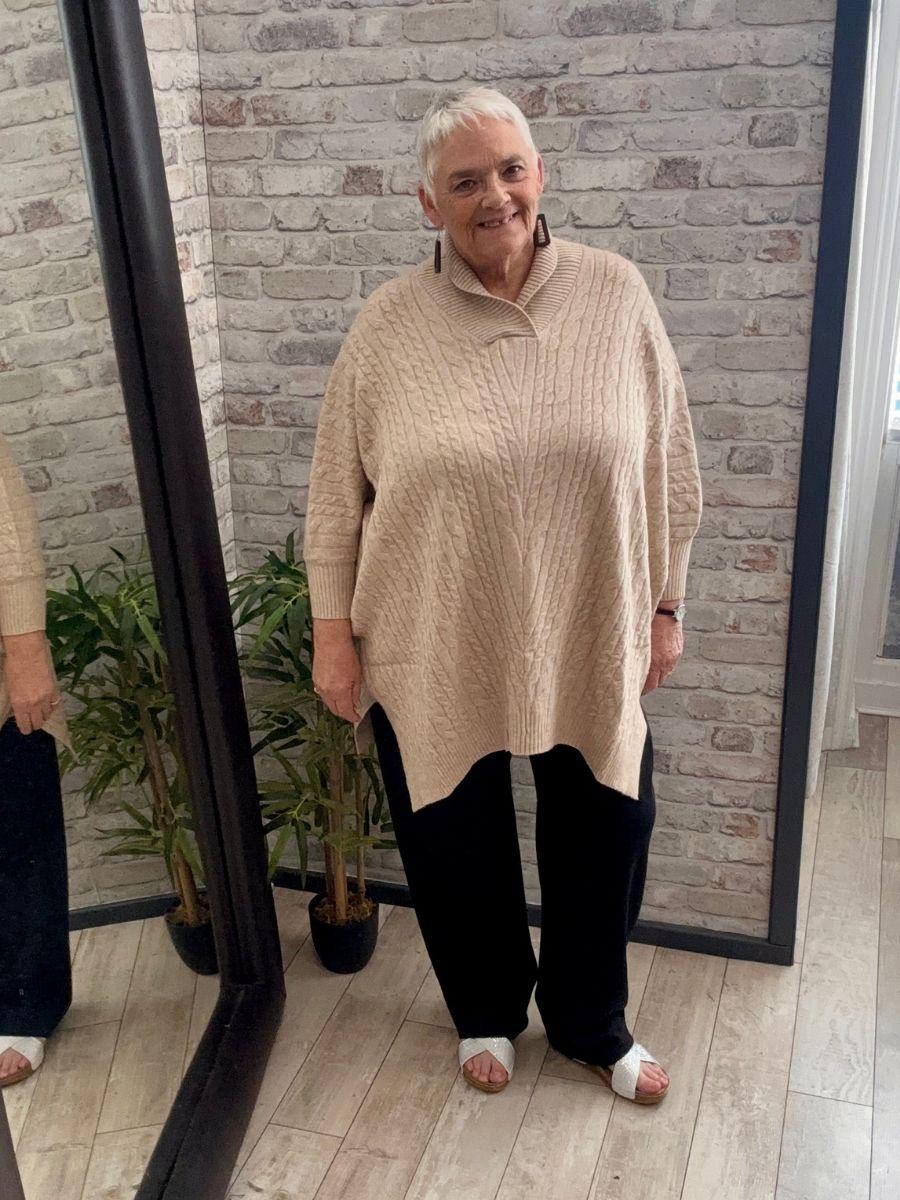 Wrap Neck Cable Jumper - Modal, Nylon, Viscose Mix