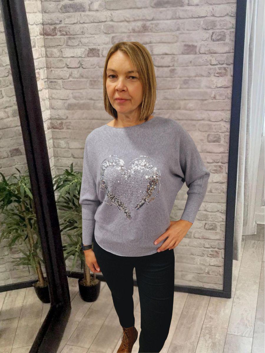 Heart Sequin Batwing Jumper
