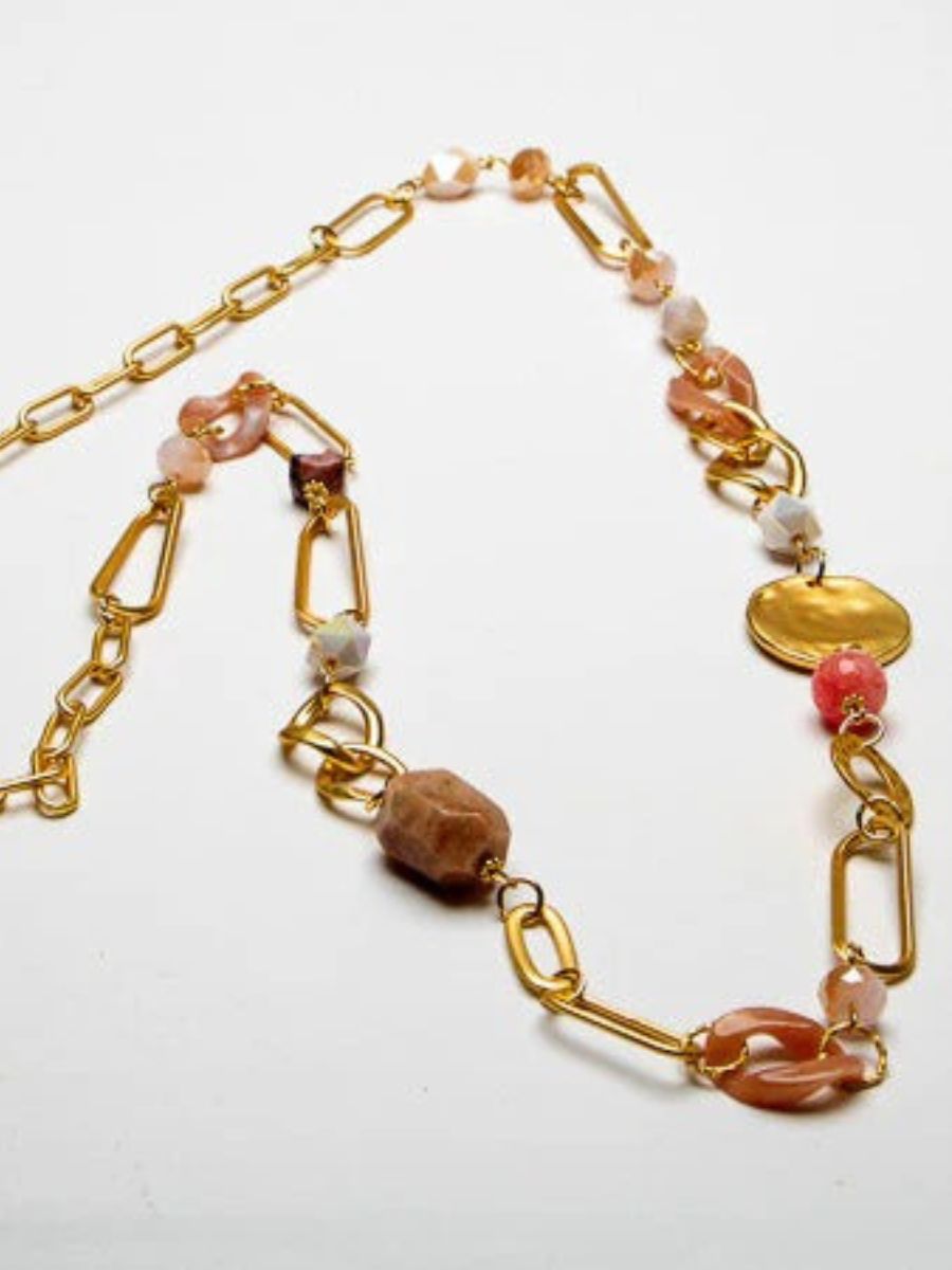 Long Mixed Beaded Chain Necklace