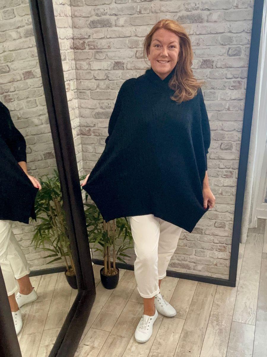 Wrap Neck Cable Jumper - Modal, Nylon, Viscose Mix